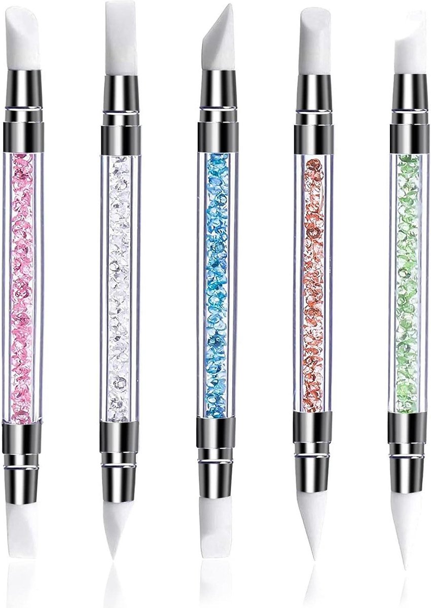 Set van 5 siliconen nagelkunst kwasten voor manicure en DIY nageldecoratie.