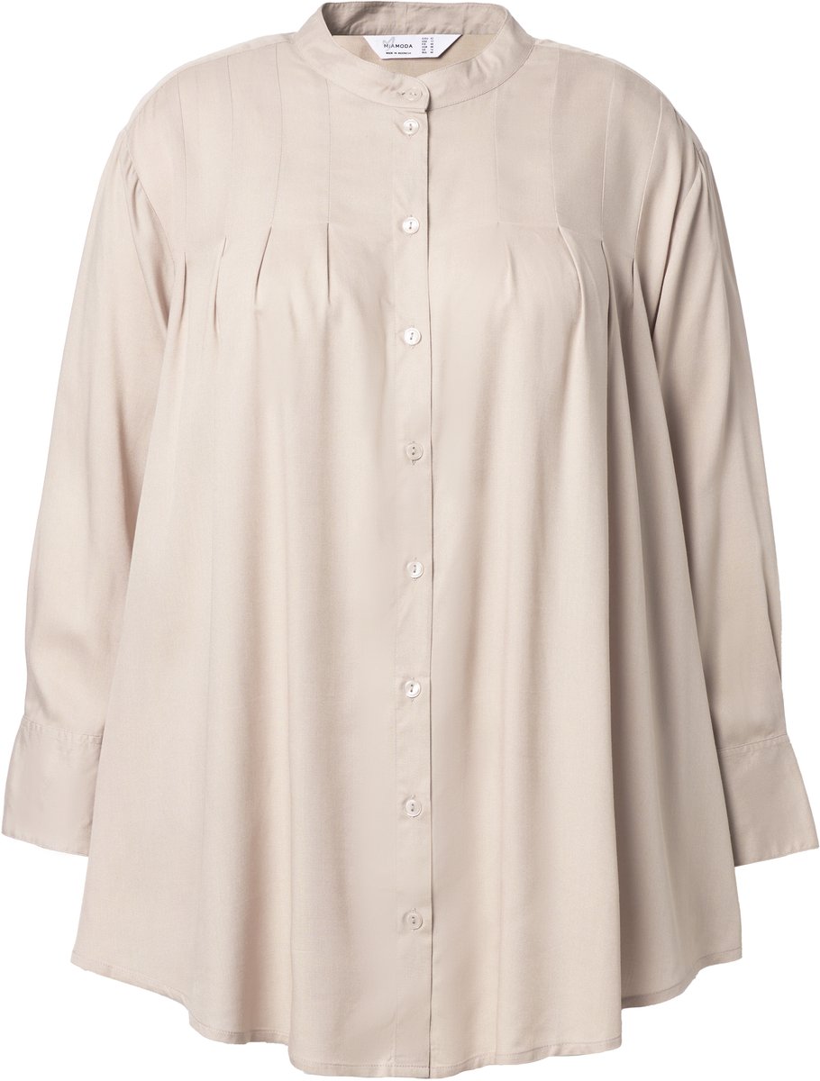 MIAMODA - Dames - Blouse sierplooien bij de schouders lange mouwen. - Natuur - Maat 52