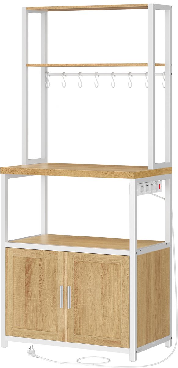 VASAGLE KKS058Y02 - Keukenrek met Stopcontacten - Staand Rek met 8 Haken - 90 cm Werkblad Hoogte