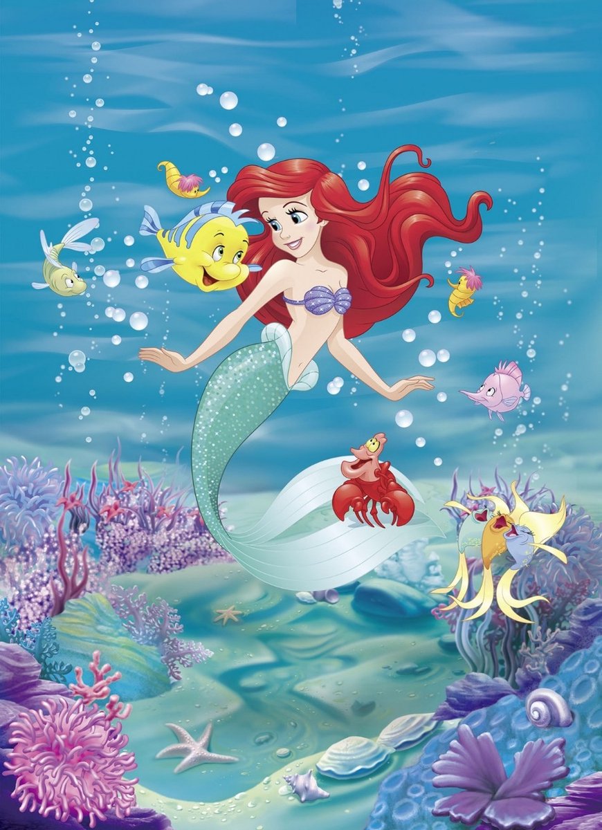 Fotobehang - Ariel - Disney- Prinses - Kleine zeemeermin - blauw - Papierbehang - 1,84 x 2,54 M