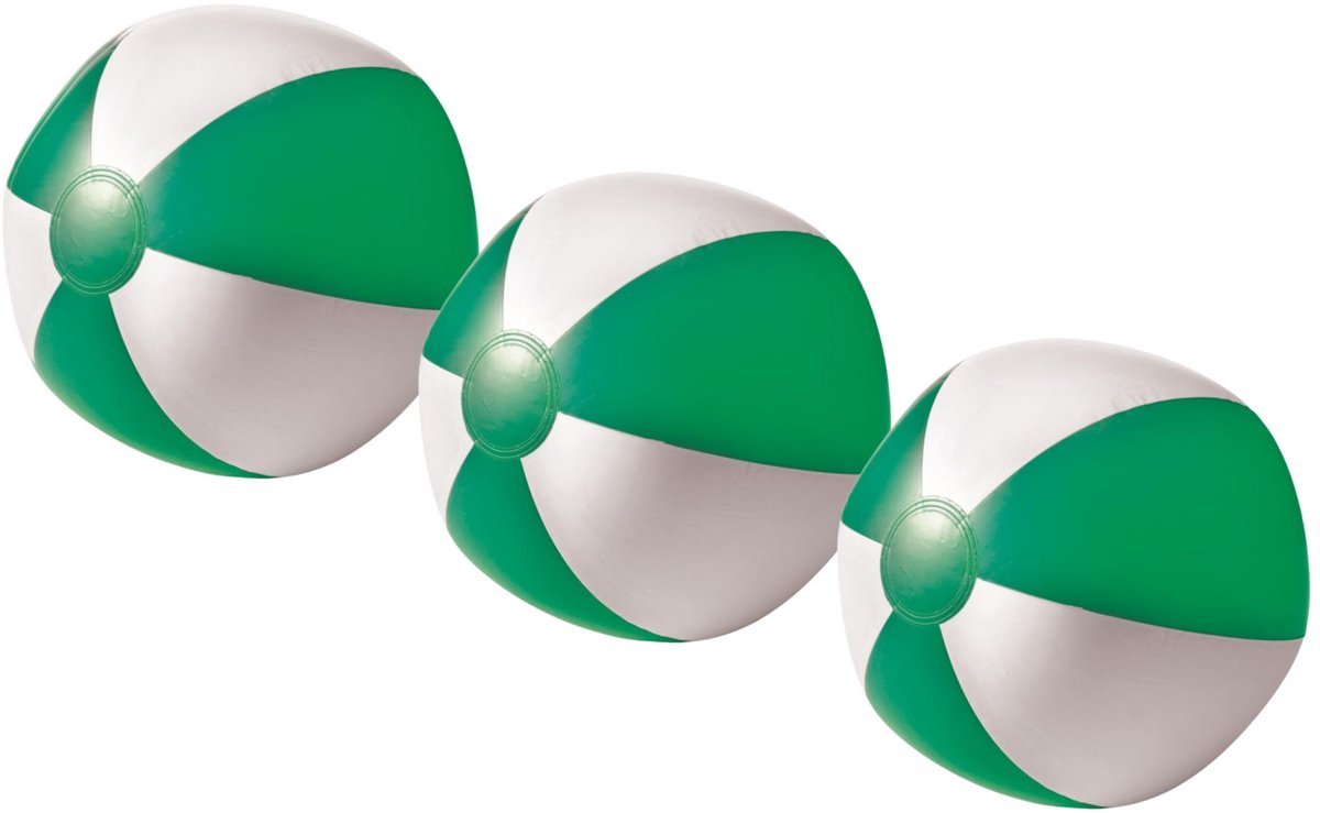 Impression Strandbal - 3x - opblaasbaar - zwembad speelgoed - groen/wit - D26 cm