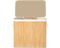 SONGMICS - Wasmand - Wasmand met Deksel - 3 Vakken - Uitneembare en Wasbare Waszak - Bamboe - Voor Wasruimte