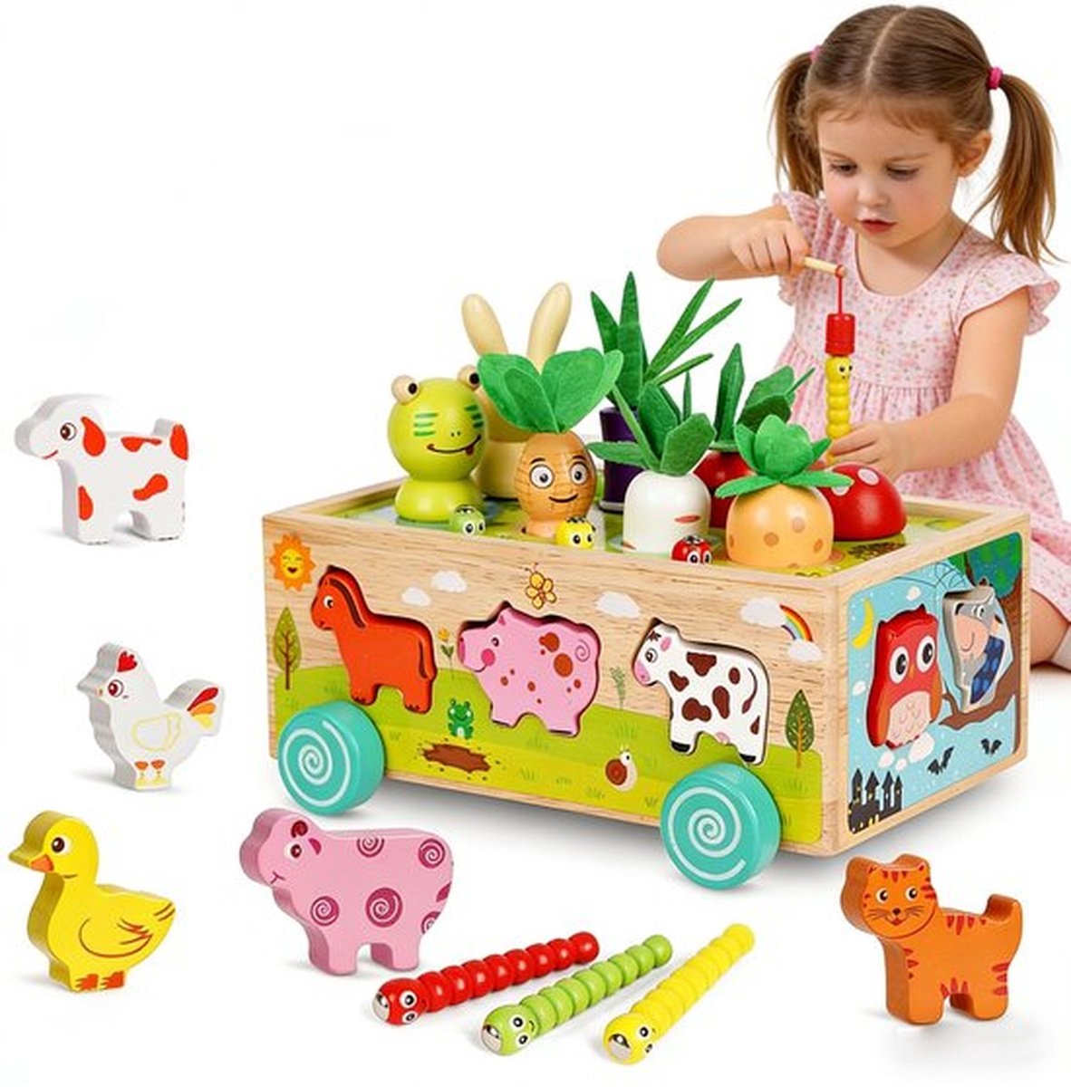 Montessori speelgoed - Wortel insteekspel - Houten speelgoed voor motorische ontwikkeling vanaf 2, 3 en 4 jaar - Sorteerspel van hout - Educatief speelgoedcadeau voor baby's (jongens en meisjes), paascadeau voor eenjarige