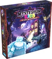 De Mysterium Kids doos toont een spookhuis met een geest, kat, uil en vleermuizen.