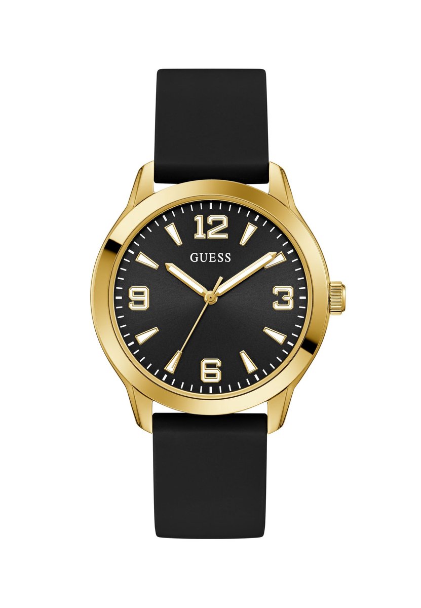 Guess Colton Quartz Analoog Horloge Zwarte En Gouden Tint Behuizing: 100% Roestvrij Staal| Armband: Roestvrij Staal 42 mm U1487G1M, U1487G2M, U1487G3M, U1488G1M, U1488G2M, U1488G5M