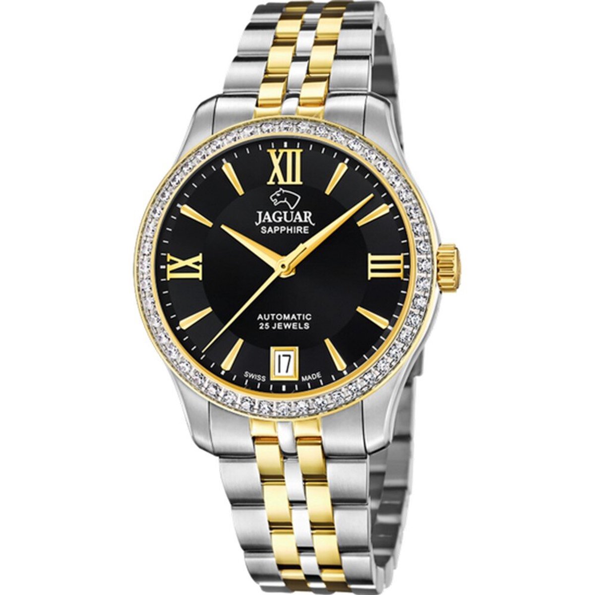 Jaguar J998-2 Dames Horloge - Saffierglas - Roestvrijstaal-Staal - Goudkleurig-Zilverkleurig - Ø 34 mm - Automatisch - Vouw-Vlindersluiting