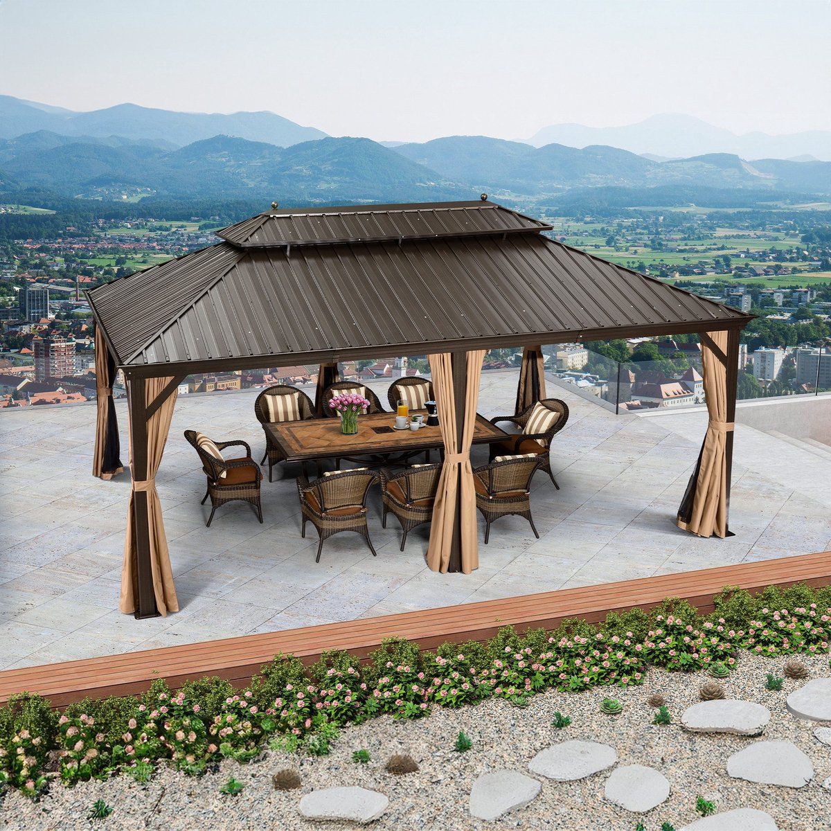 Purple Leaf Hardtop pavillon 6 x 3,65 m - bronze