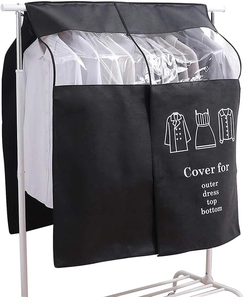 Kledinghoes Ademend - Stofvrije Opslag - Kleding Beschermen - Transparant Venster - 90x100cm - Zwart