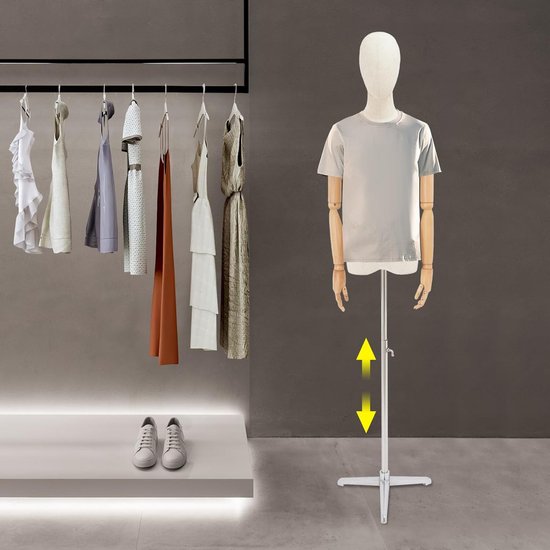Vrouwen Etalagepop - Paspop Torso - Kleding Presentatie - Verstelbare Hoogte - 65-120 cm - Zilver Gebroken Wit van Merkloos — afbeelding 3