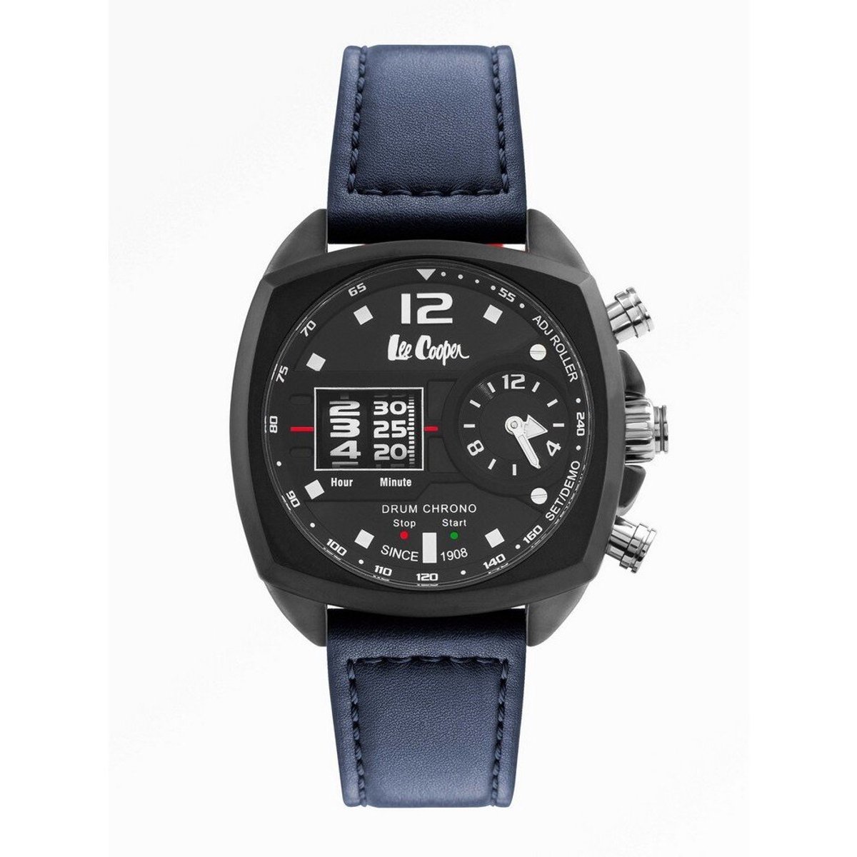 Lee Cooper LC07004.659 - Horloge - Analoog - Mannen - Heren - leren band - Blauw - Zwart