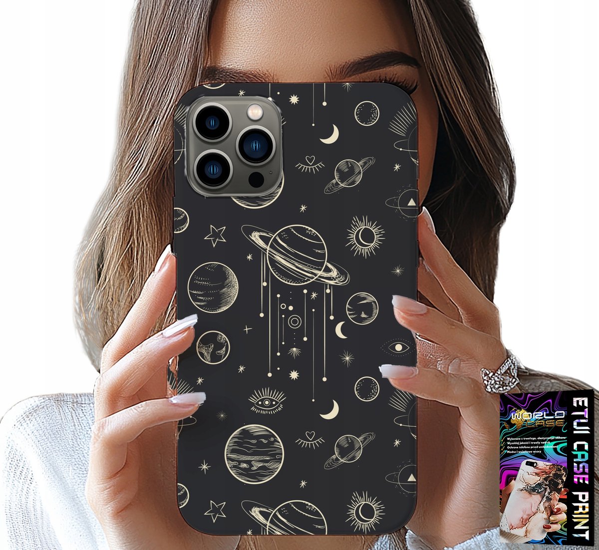 HOESJE VOOR IPHONE 12 PRO - RUIMTEPLANETEN STERREN MAAN + GLAS