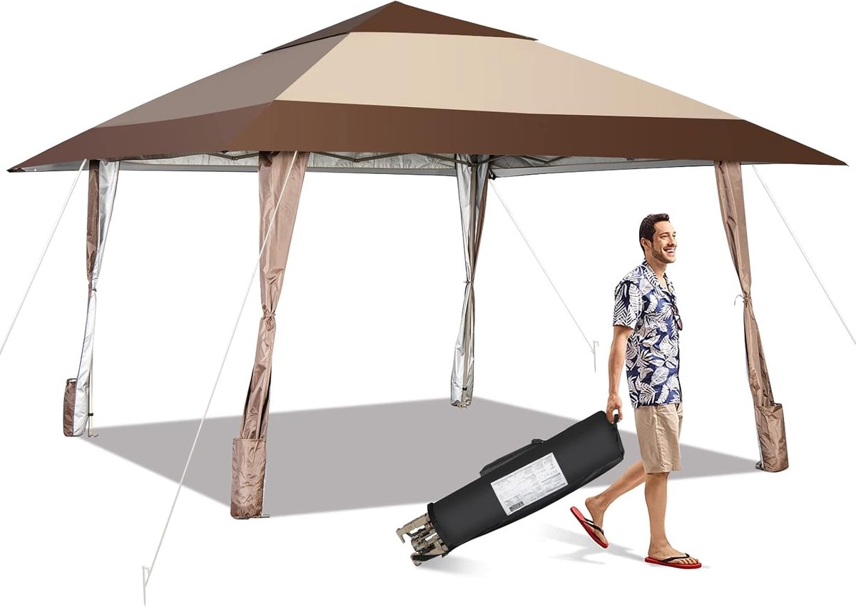 Tuinpaviljoen Waterdicht - Feesttent Zonnedak - Buitenfeestjes Organiseren - Dubbel Dak Ventilatie - 3x3 Meter - Bruin