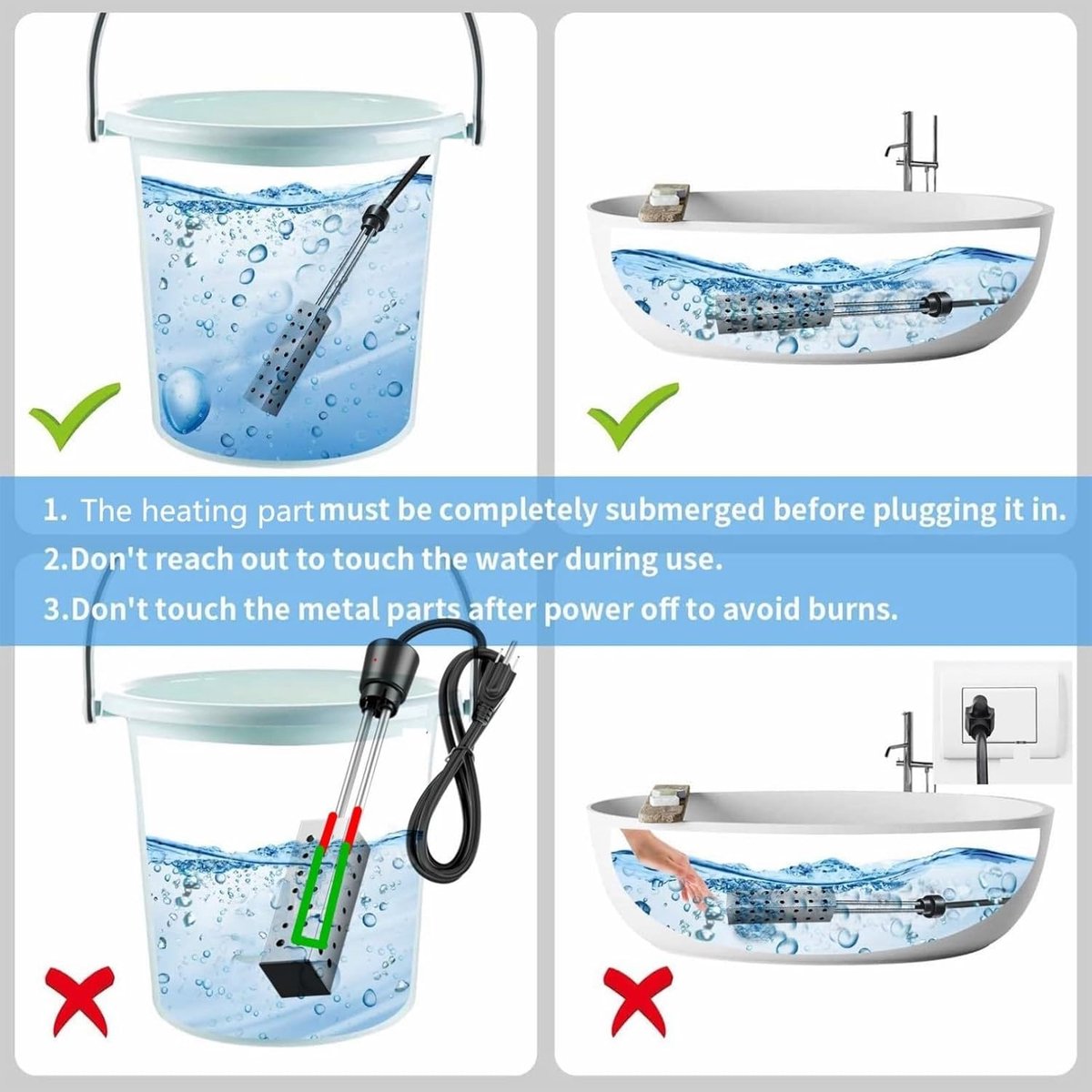 Elektrische Boiler - Waterverwarmer Dompelaar - Snel Water Verwarmen - 2500W Vermogen - 1.5m Snoer - Zilver