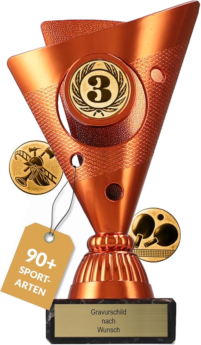 Gepersonaliseerde Beker - Trofee Onderscheiding - Sportevenementen Feesten - Gravure Naar Keuze - 15.5 Cm Hoog - Brons
