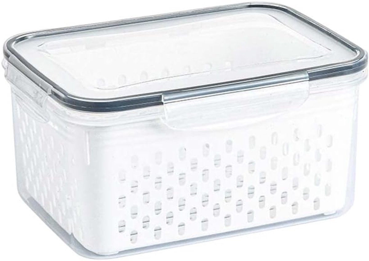 Fruit Opslag Container - Koelkast Organizer Bak - Voedsel Bewaren - Met Ingebouwd Vergiet - 850ml Capaciteit - Groen
