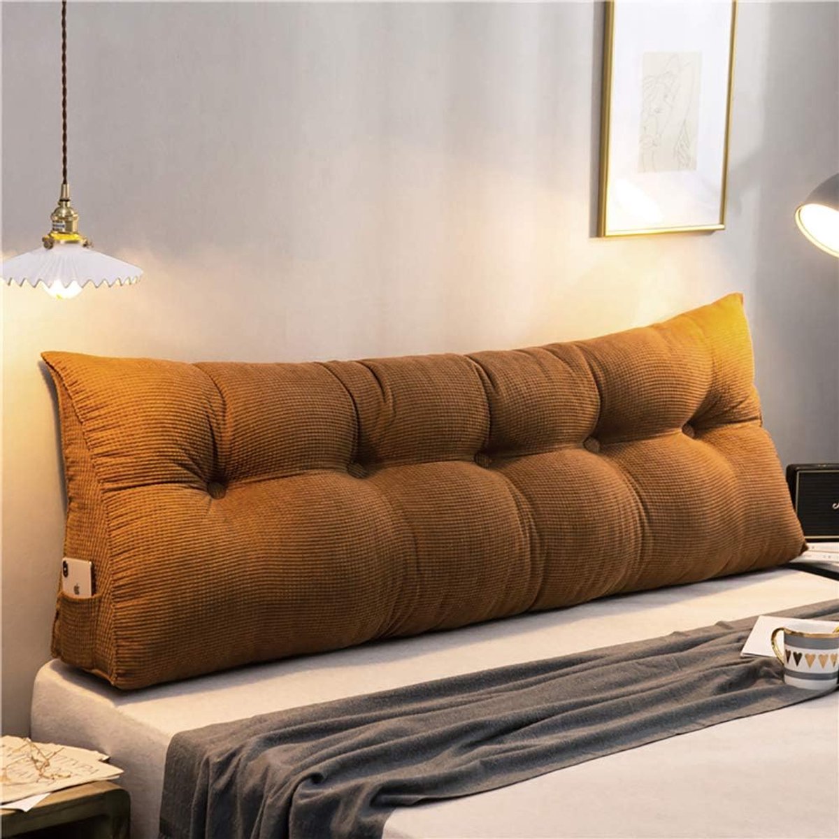 Wigkussen Bed - Rugsteun Kussen - Lezen Ontspannen - Gestoffeerd Hoofdeinde - 60x25x50cm - Veelkleurig
