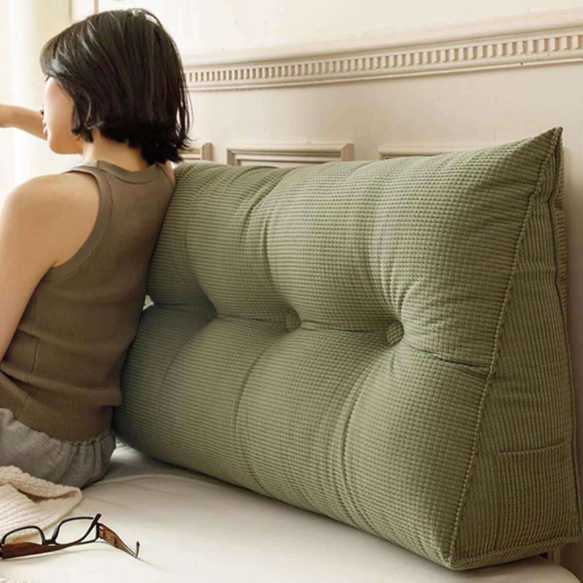 Driehoekig Hoofdkussen - Leessteun Rugkussen - Comfortabel Lezen - Ingebouwde Opbergvak - 60cm Breed - Maïsfluweel