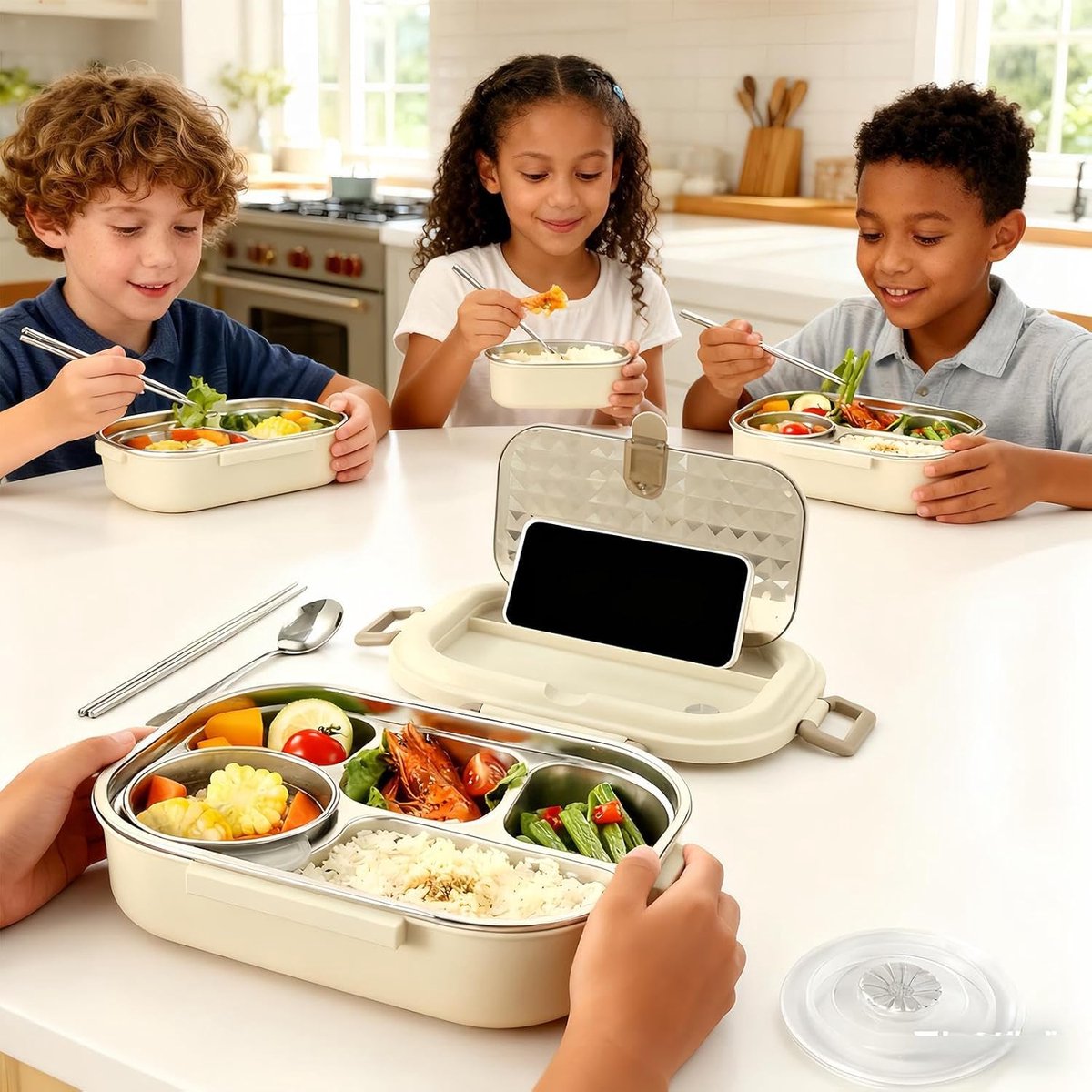 Voedselcontainer Roestvrij Staal - Lunchbox met Lepel - Maaltijden Meenemen - Geïsoleerd Warm Houden - 30x22x10 cm — cadeau in Koken & Dineren - foto 2