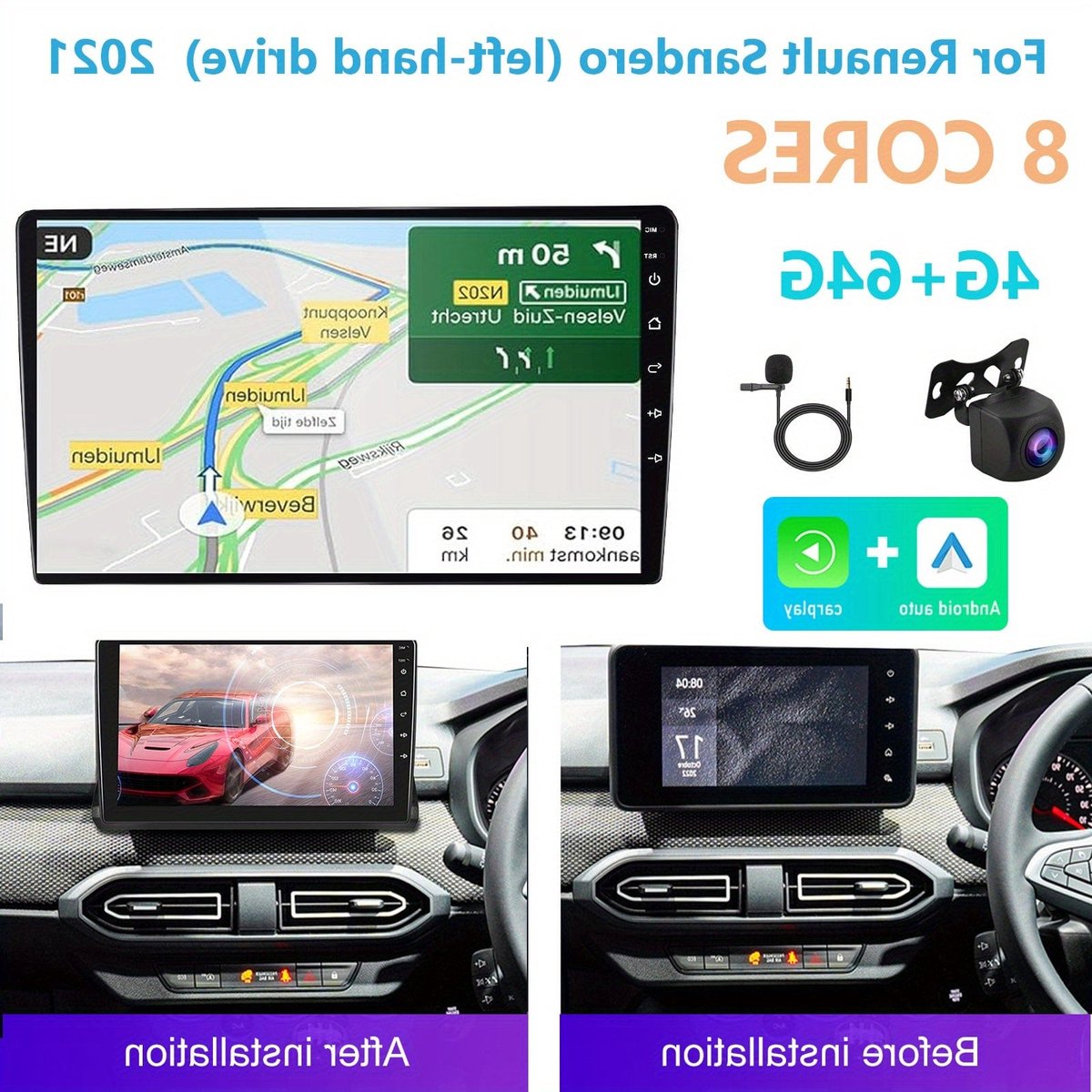 Autoradio – Multimedia Systeem – Navigatie – Car Stereo – Auto Radio – 25,65 cm Touchscreen – 8-Kern Processor met 4G+64GB – Draadloos CarPlay & Android Auto