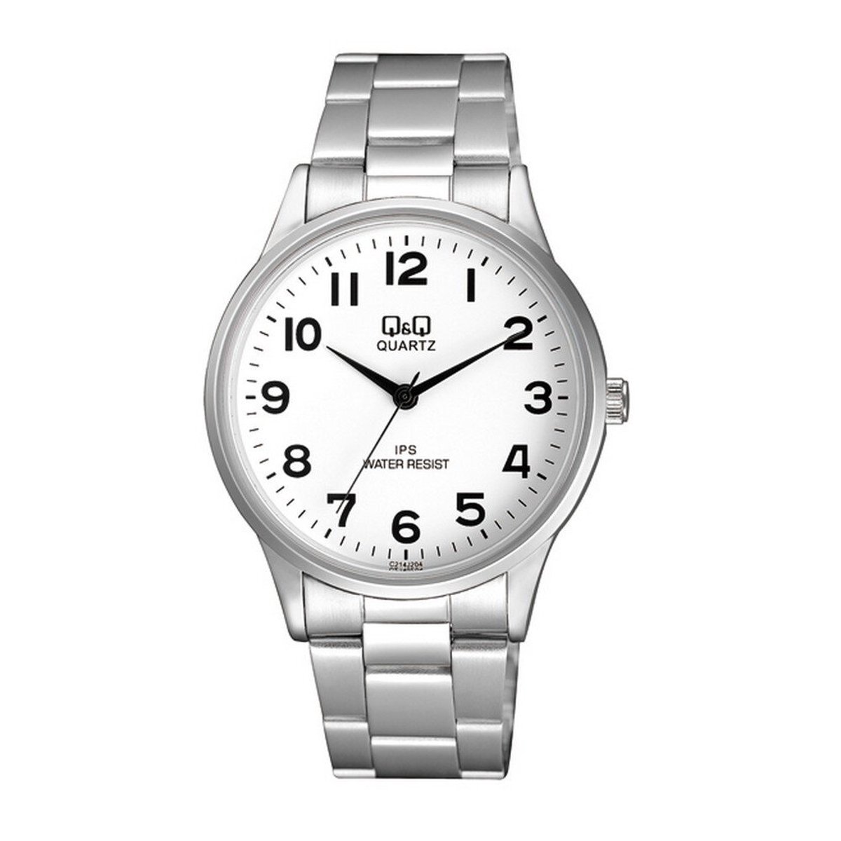 QQ C214J204Y - Horloge - Analoog - Mannen - Heren - Stalen band - Rond - Metaal - Cijfers - Zilverkleurig - Wit