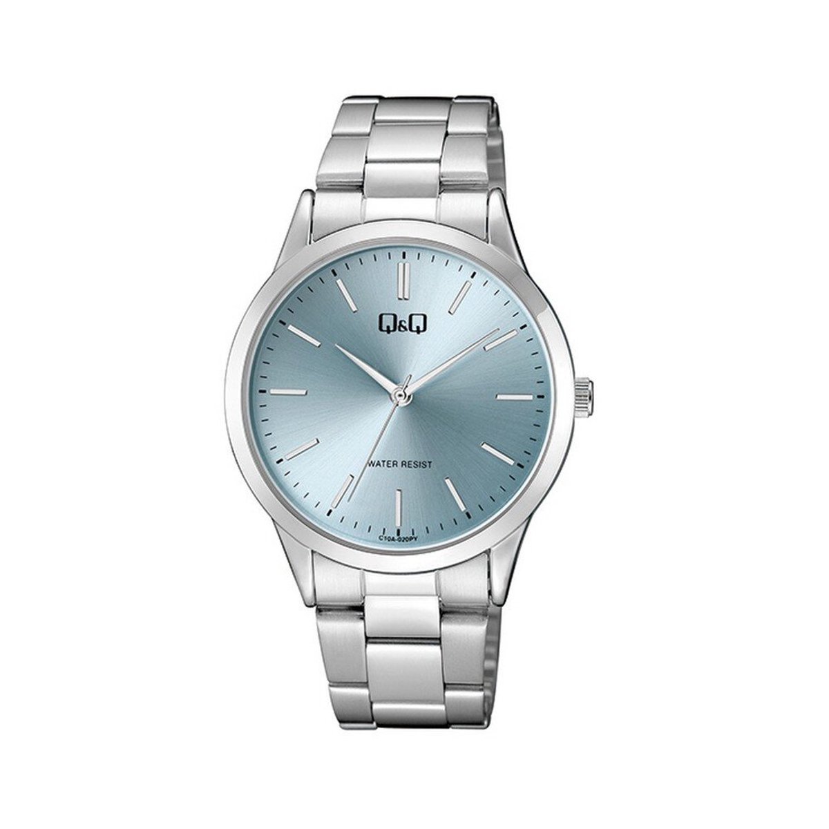 QQ C10A-020PY - Horloge - Analoog - Unisex - stalen band - Rond - Metaal - Cijfers - Zilverkleurig - Lichtblauw