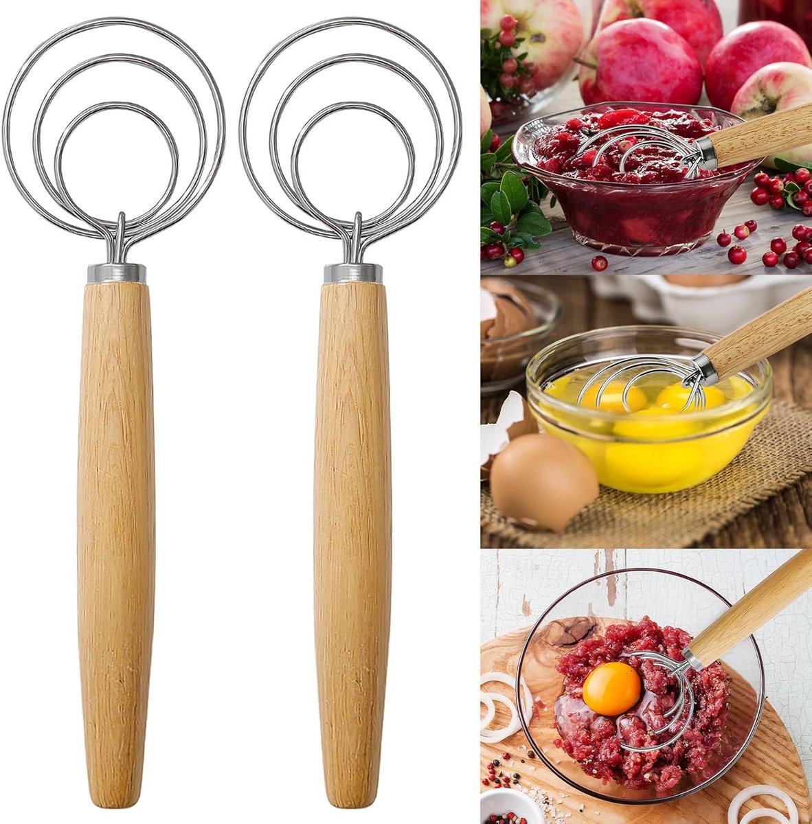 Deense Deeggarde - Keuken Klopper - Brood Maken - Dubbel Draads Ontwerp - 25 cm - Zilver