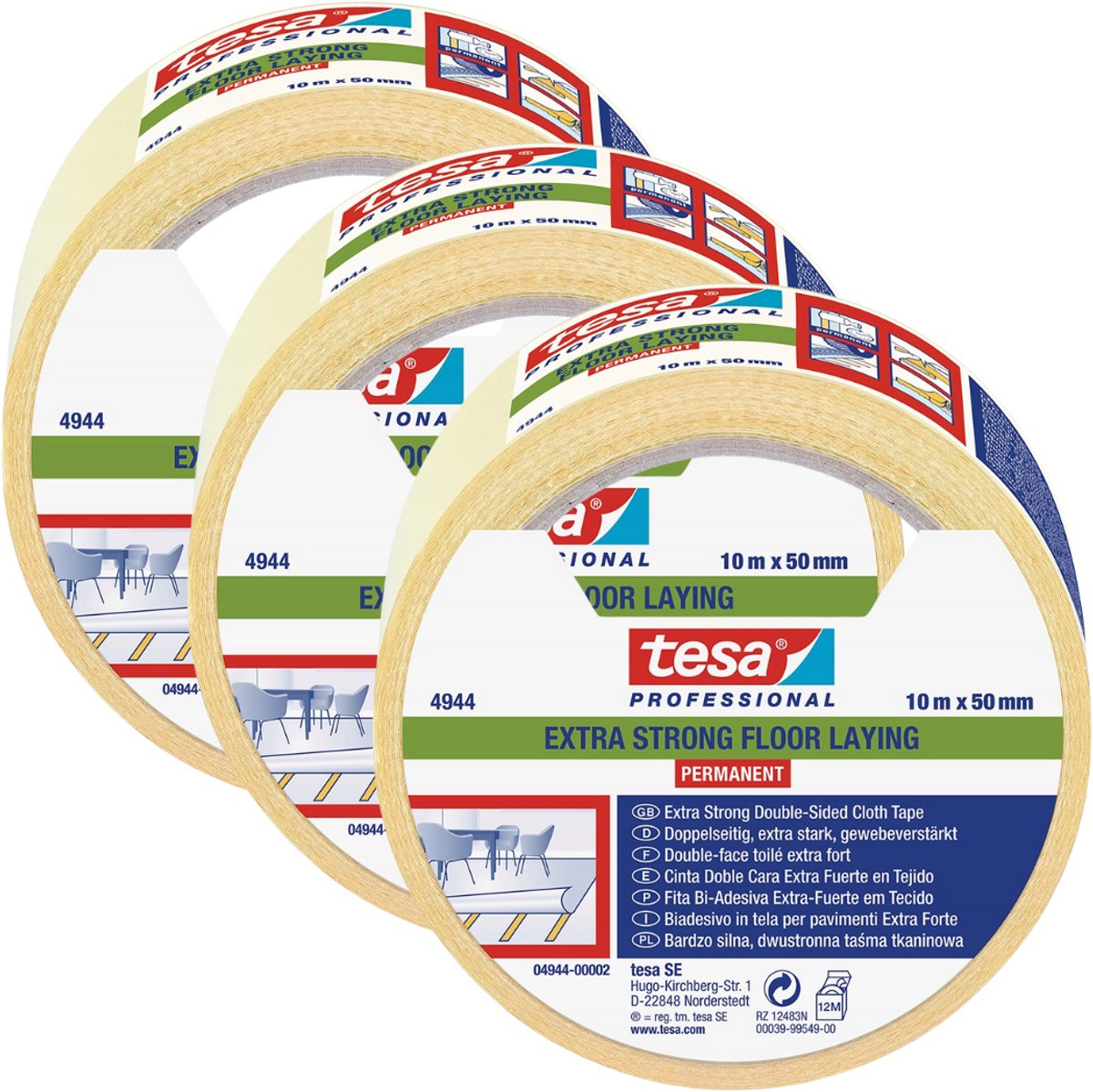 Tesa Serie - Dubbelzijdige Stoffen Tape voor Vloerkleden - 10m - 50mm - Extra Sterk