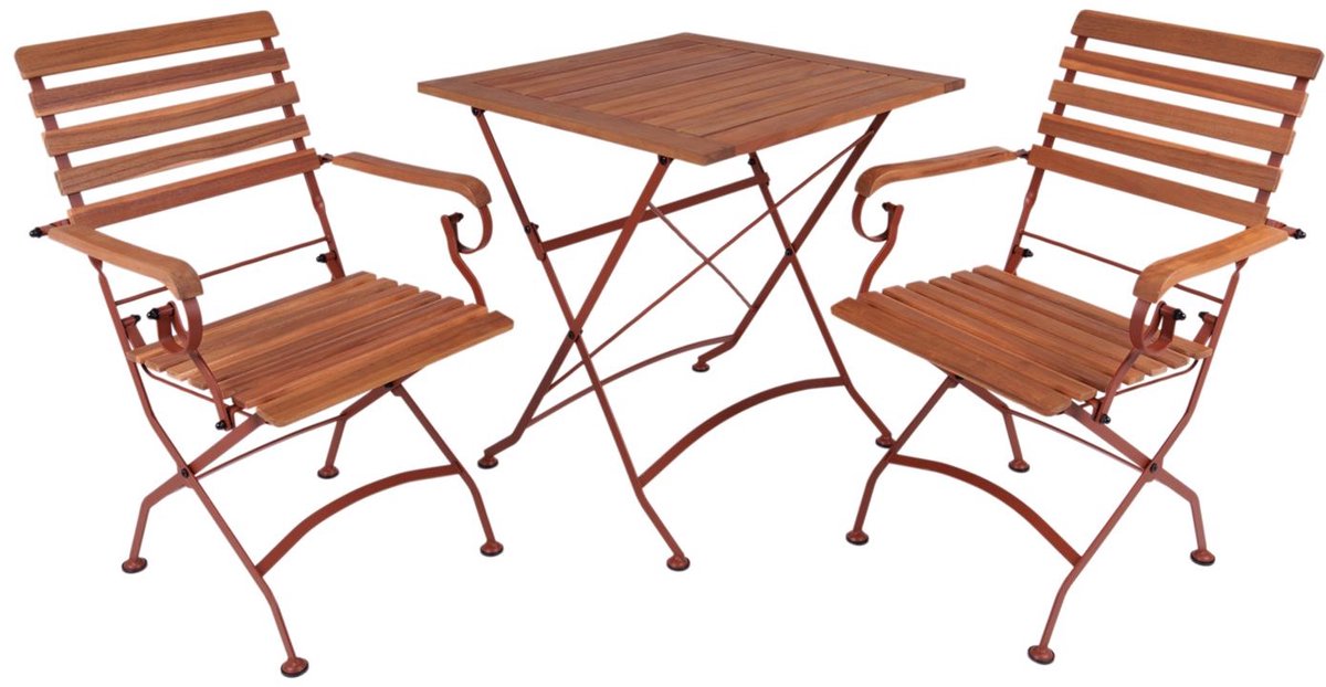 MaximaVida inklapbare vierkante acacia bistro set Toscana 70 cm roestbruin - stoelen met armleuning