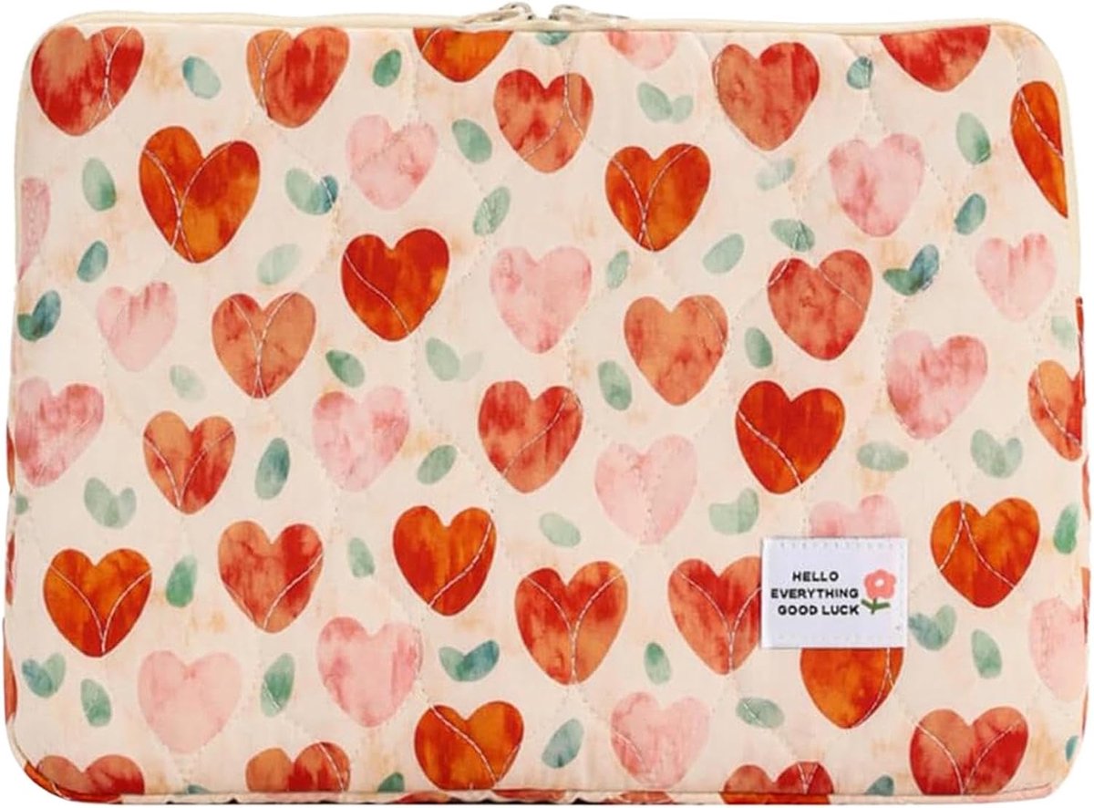 Laptophoes Bloemen - Laptoptas Beschermhoes - Dagelijks Gebruik - Stoffen Buitenkant - 35x26x3 cm - Rood Hart