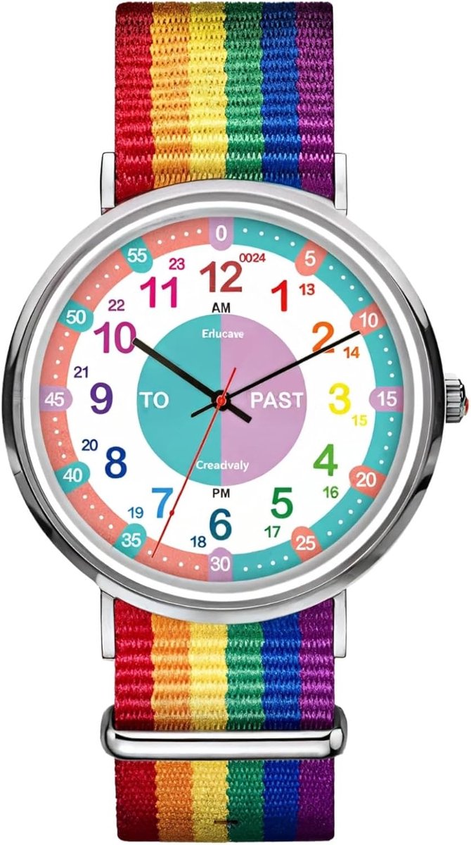 Analoog Kinderhorloge - Regenboog Band - Tijd Leren - Kleurrijke Cijfers - One Size - Multicolor