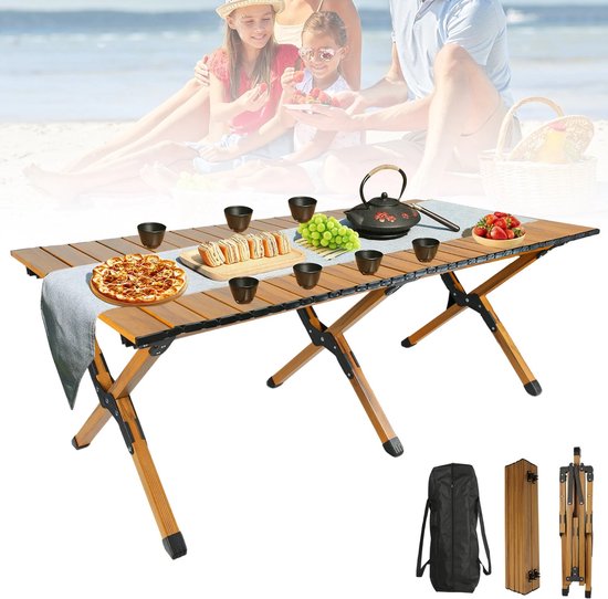 Deliqa campingtafel - inklapbare campingtafel - bruin - 87 cm - campingtafeltje inklapbaar - lichtgewicht - campingtafel inklapbaar - voor verjaardagen / feesten / camping / picknicken — afbeelding 4