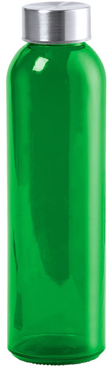 Glazen waterfles/drinkfles/sportfles - groen transparant - met RVS dop - 500 ml