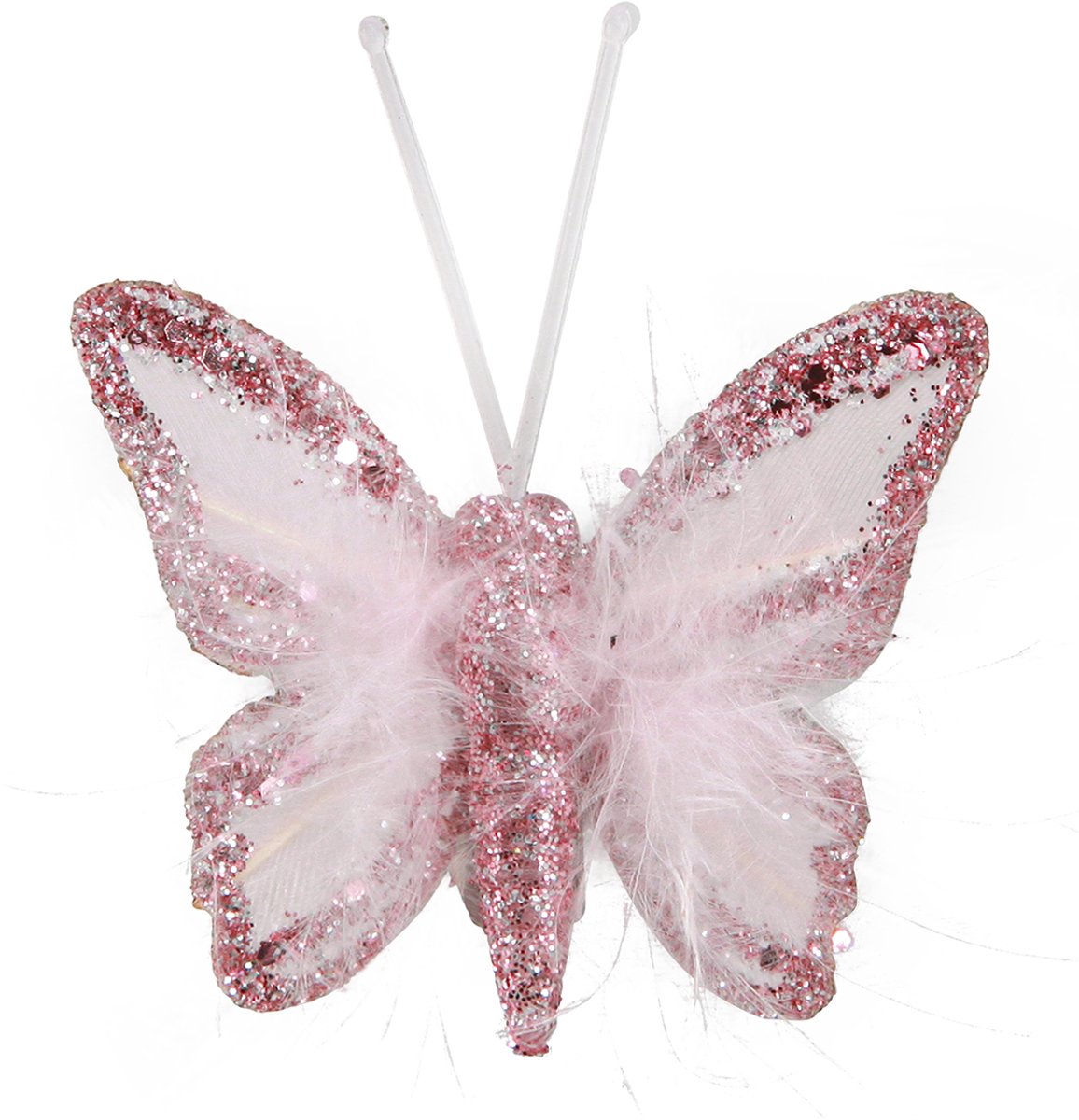Decoratieve clip met veer en vlindermotief, roze en wit, 5x4,5 cm, 4 s