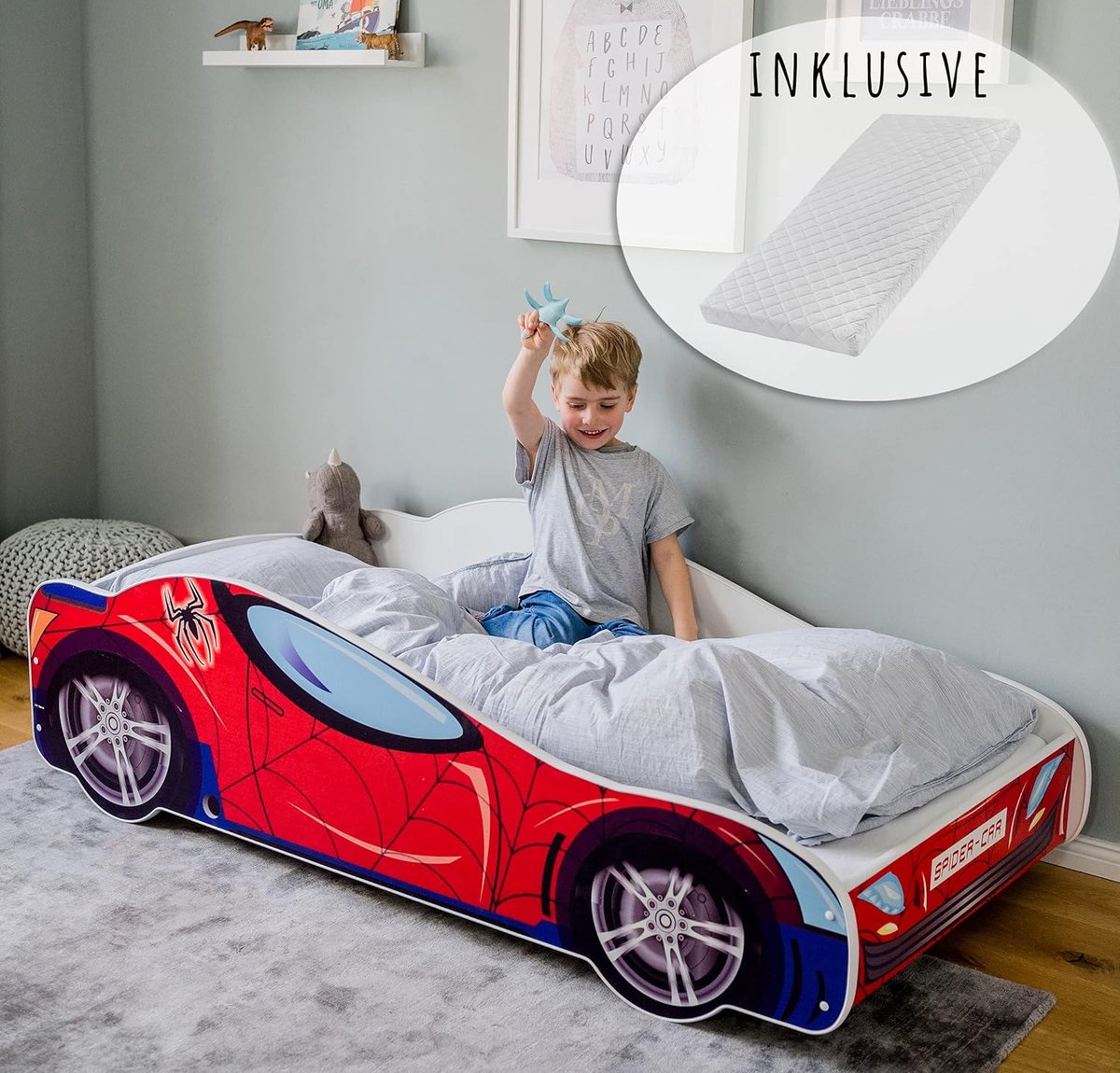 Kinderbed Auto in Race-Stijl met Lattenbodem en Kinderen Matras | Diversen Maten