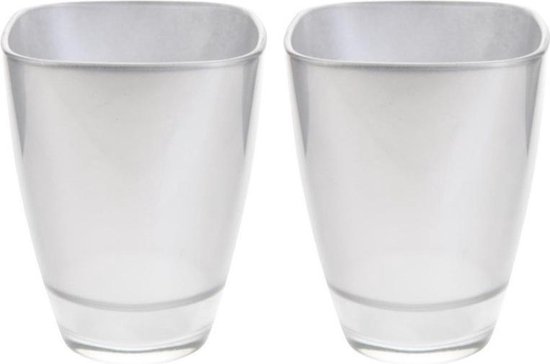 2x Zilveren vierkante vazen van glas 17 cm - bloempot / bloemen vaas