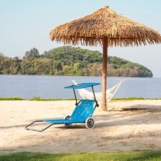 Nils Camp NC3307 Blauwe Strandligstoel met Zonnedak en Wielen van NILS CAMP — afbeelding 3