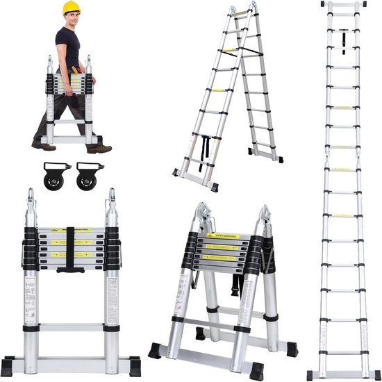 Telescopische Aluminium Ladder 5 meter - Antislip, 150 kg belastbaar ...