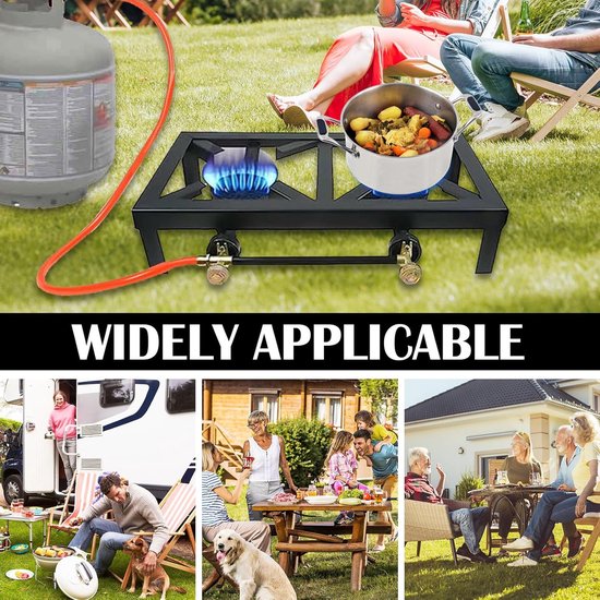Gasfornuis 2 pits - Camping kooktoestel - Outdoor koken - Hoge efficiëntie 8000W - 48 x 25 cm - Zwart — afbeelding 4