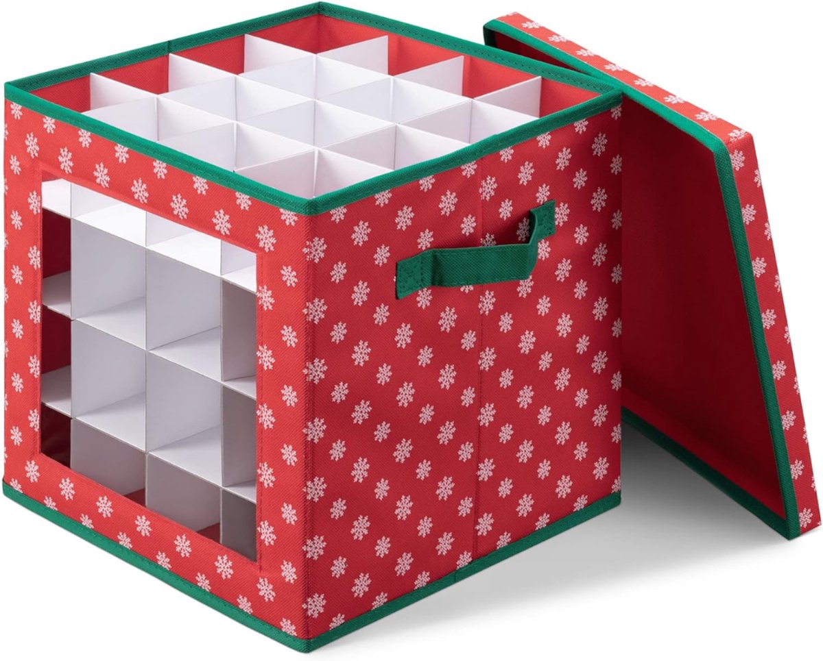 RWB® Kerstballen Opbergbox - Kerstballen Opbergkrat - Kerstballen Opbergkist - Rood en Groente - 32 x 32 x 4 cm