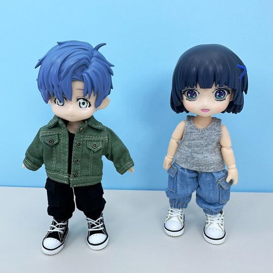 1/12 BJD Pop Outfit - Denim Jas, Vest, Broek, Zak en Schoenen voor 4,3 Inch Poppen - Groen van Merkloos — afbeelding 5