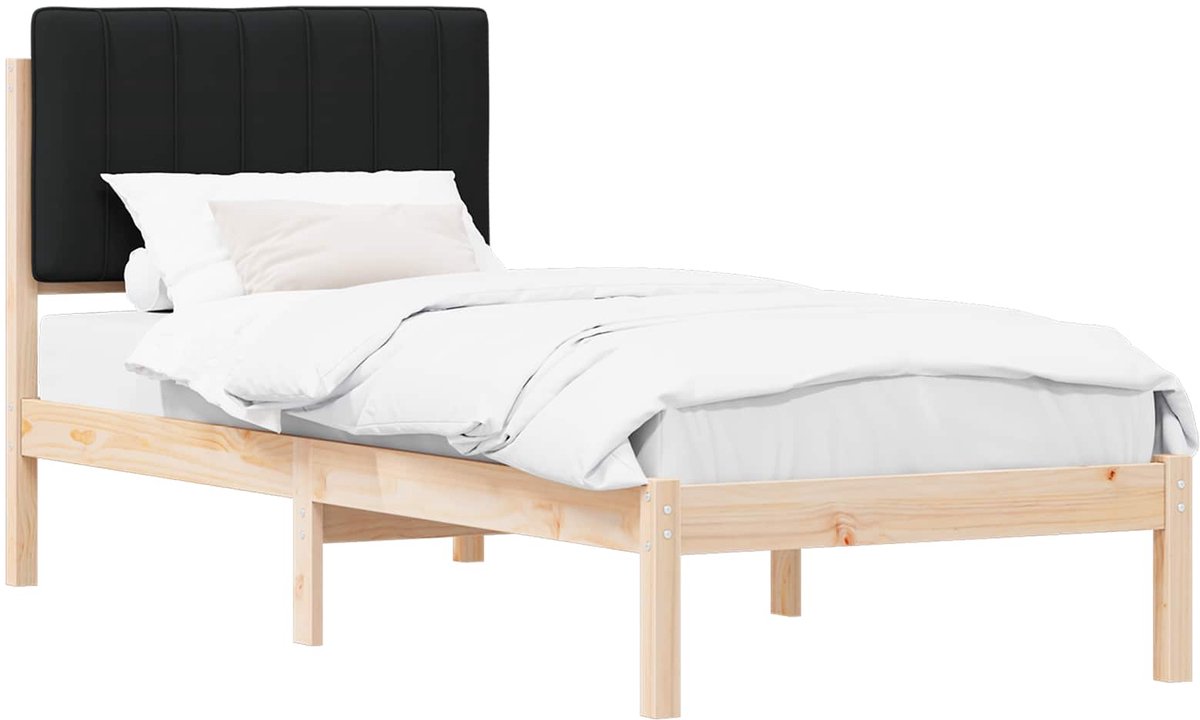 vidaXL - Bedframe - met - Gevoerde - Hoofdbord - Zwart - 80 - x - 200 - cm