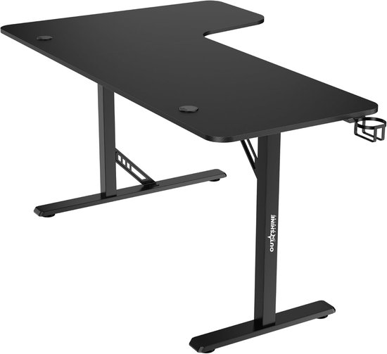 In hoogte Verstelbaar L-vormig Hoek Gaming Bureau 160x100 cm met Kabelbeheer - Zwart — afbeelding 4