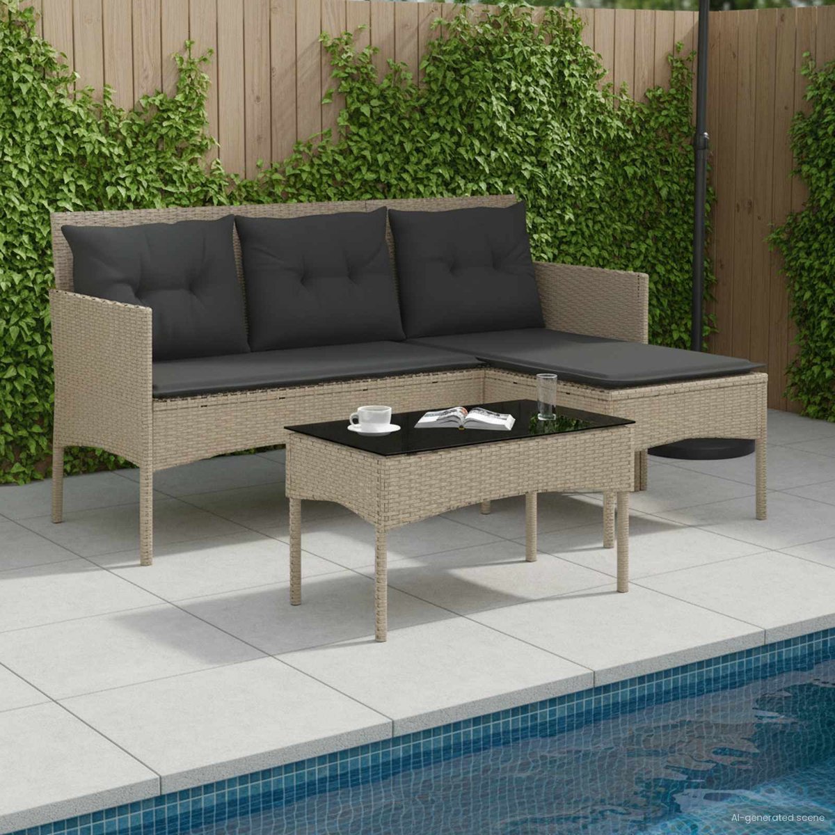 vidaXL - Tuinbank - Set - met - kussen - 2 - pcs - poly - rattan