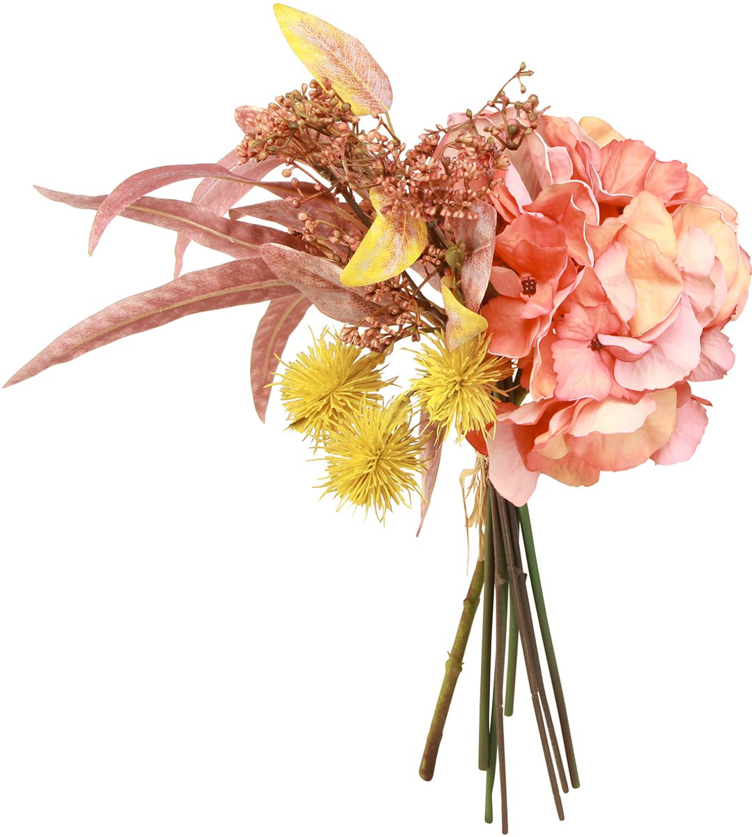 Viana Kunstbloemenboeket Hortensia Roos Eucalyptus Decoratief boeket L33cm oranje