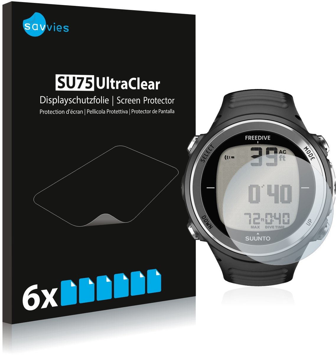 Savvies - Screenprotector voor Suunto D4F - Folie Beschermfolie transparant 6 Stuks
