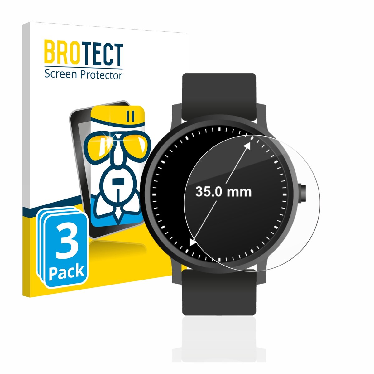 Screenprotector 3 Stuks voor Horloges (Rond, ø: 35 mm) Beschermglas transparant