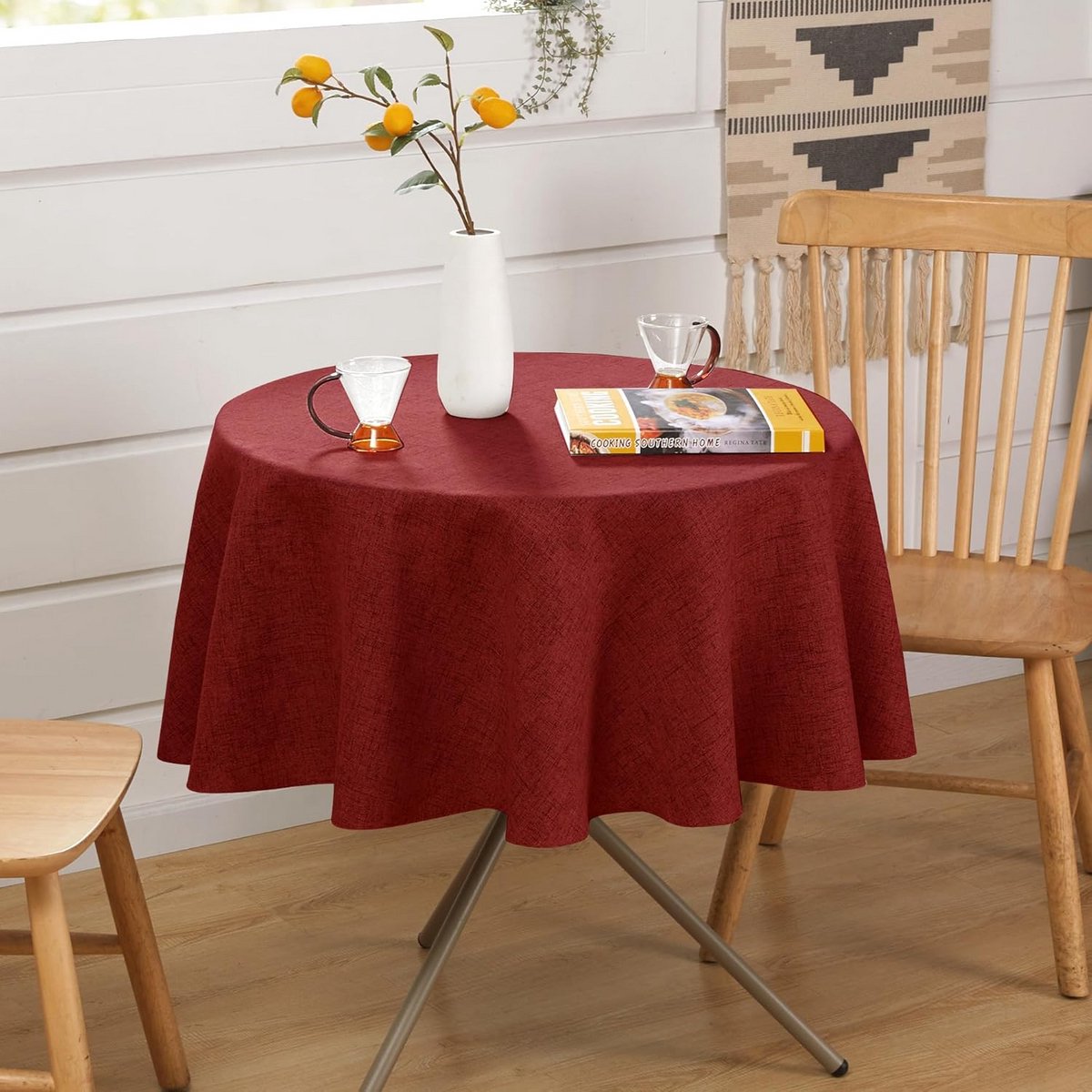 Waterafstotend Tafelkleed Met Linnenlook Wasbaar Voor Binnen en Buiten Dieprood 140 CM