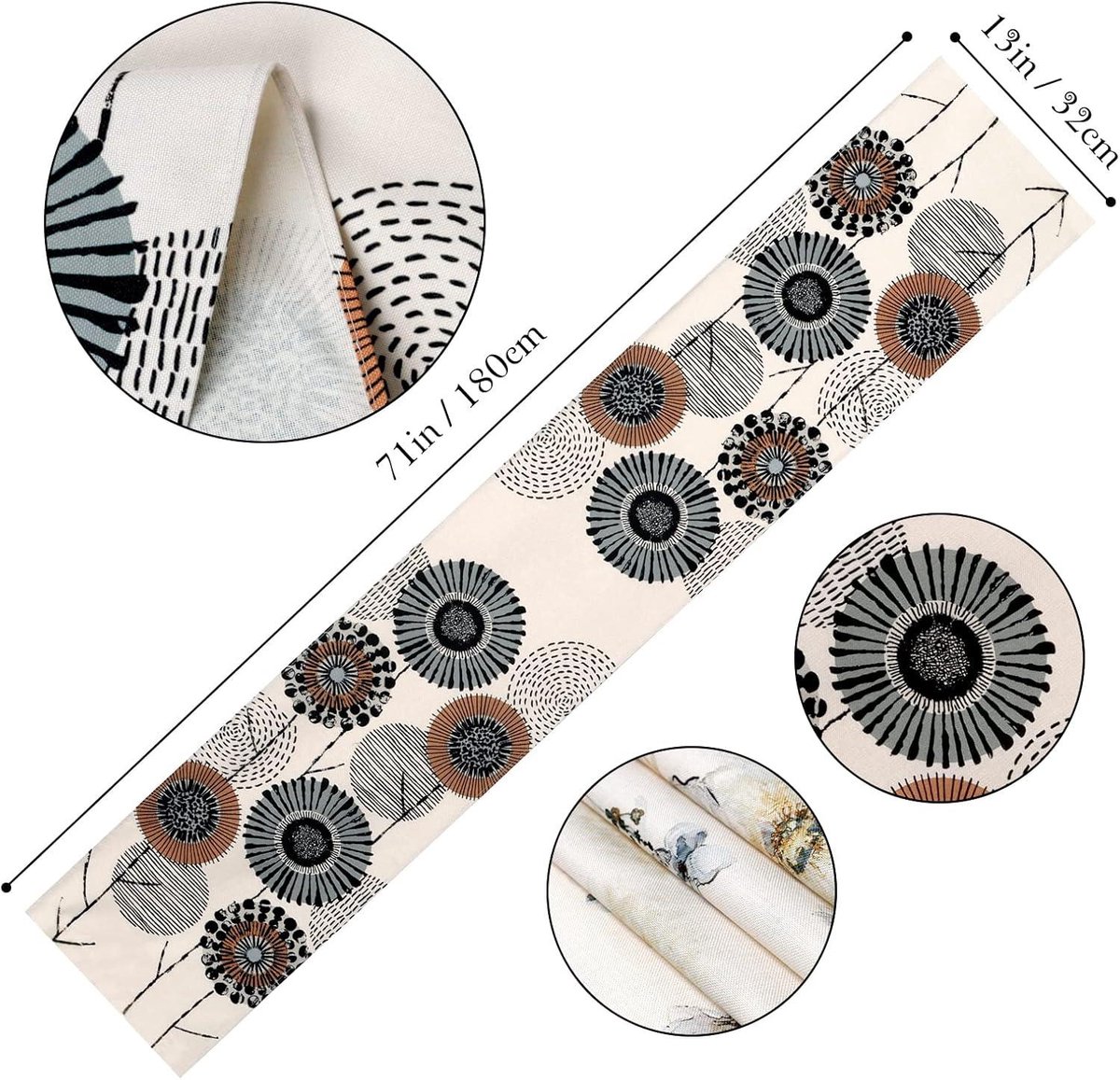 Moderne Bloemen Tafelloper van Linnen - Vintage Design - Langwerpig 30x180 cm