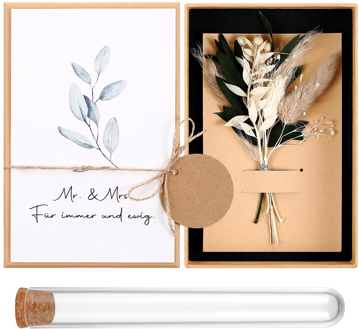 Cadeauset voor Bruiloft - Zilveren Geschenken met Gedroogde Bloemen - Inclusief Geschenkdoos en Wenskaarten