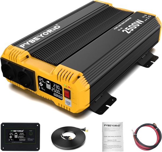 Zuivere Sinus Omvormer 2500W 12V naar 230V met Externe LCD-Controller voor Camper en Thuisgebruik
